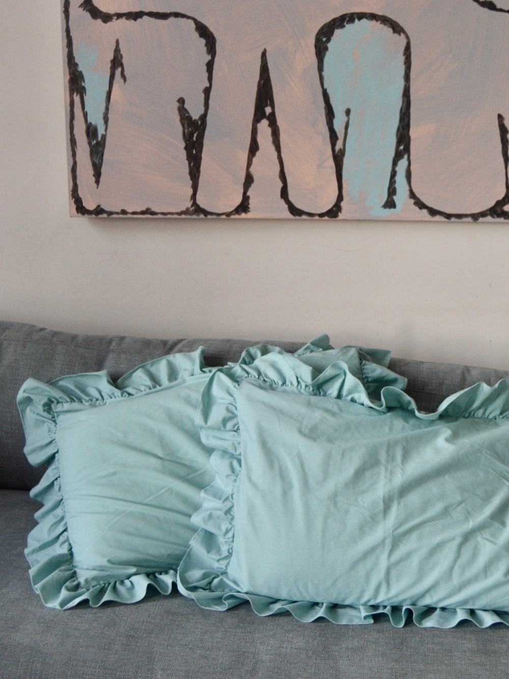 Set of 2 Vintage 1990s JCPenney teal ruffled pillowcases in great condition